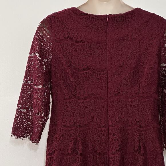 RN Studio Womens Dress Plus 18 Maroon Lace Shift Evening Cocktail Wedding Event - Picture 6 of 14